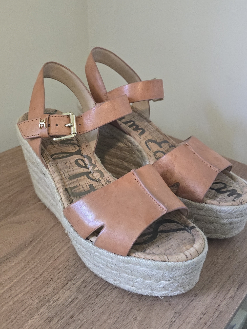 Size 8 Sam Edelman Women's Maura Espadrille Wedge Sandals in a natural tan